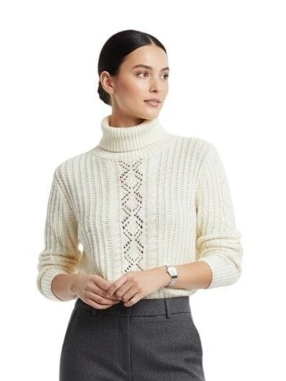 Melrose and Market Cream Cable Turtleneck Sweater NWOT